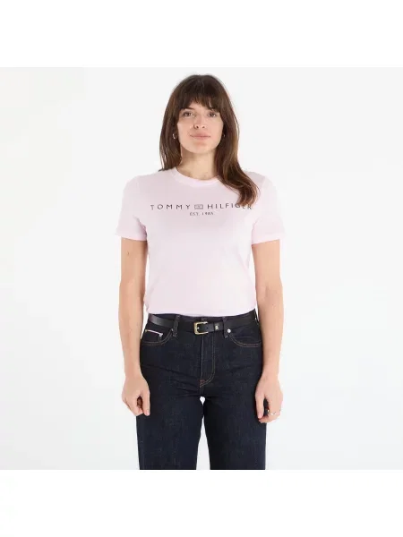T-shirt Tommy Hilfiger Reg Corp Logo C-Nk Ss Light Pink XS μαύρο