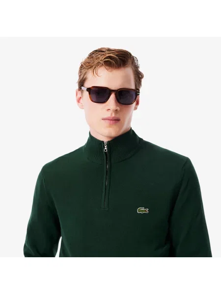 Lacoste Sweter Z Wysokim Kołnierzem I Zamkiem zielony