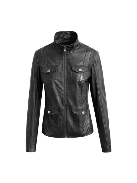 Kurtka skórzana Btfcph z wysokim kołnierzem biker czarna