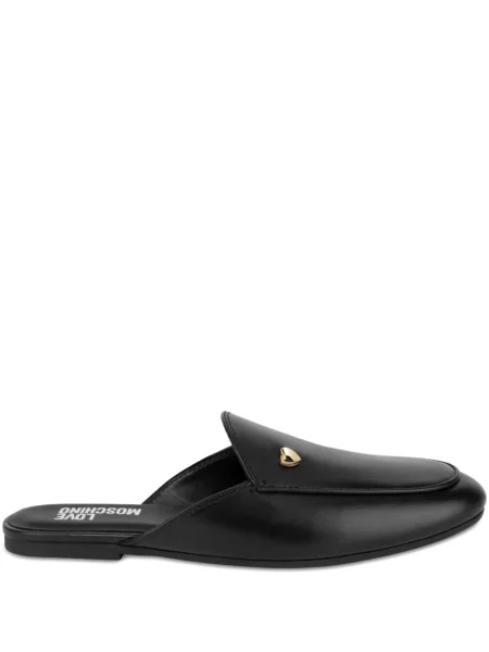 Papuci tip mules Love Moschino cu motiv cu inimi negru