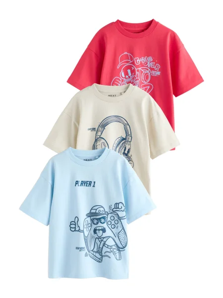 Next Tricou albastru marin / albastru deschis / grej roșu