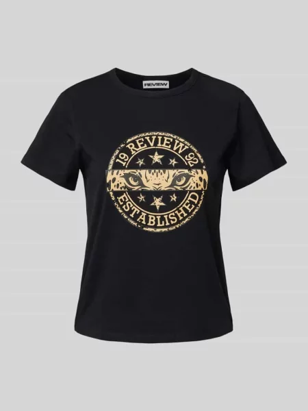 T-shirt z nadrukiem z logo Review czarna