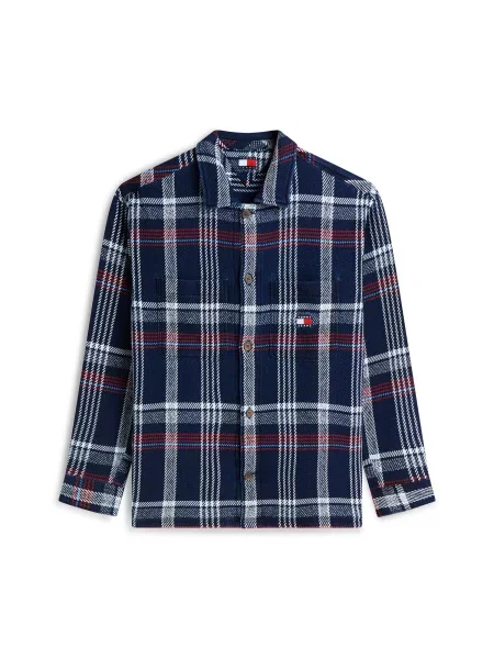 Cămașă de blugi Tommy Jeans în carouri alb