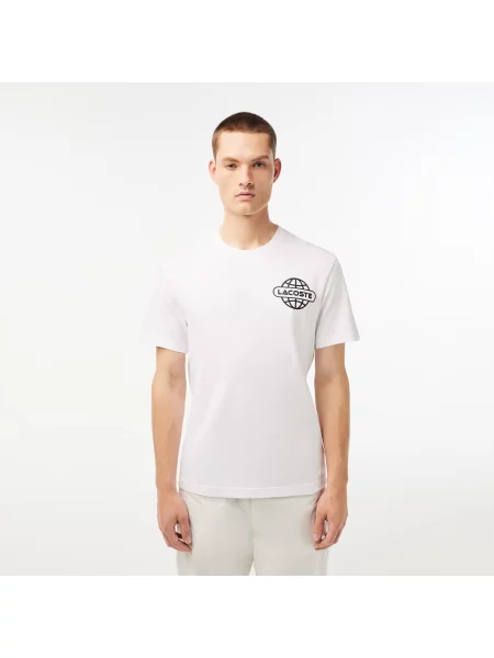 Lacoste Koszulka Z Nadrukiem Z Grubej Bawełny biała