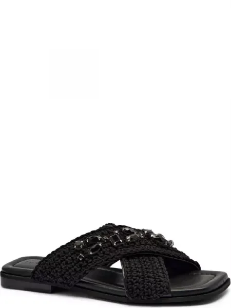 INUIKII Șlapi WOVEN CROSSED STONES cu adaos de piele negru