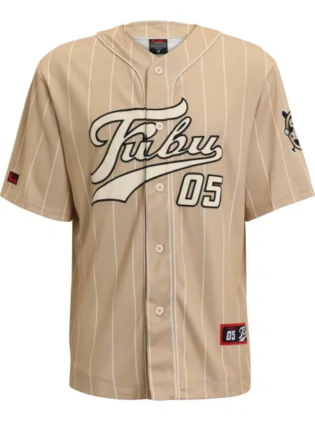 FUBU Cămașă nisipiu / roșu cireș alb