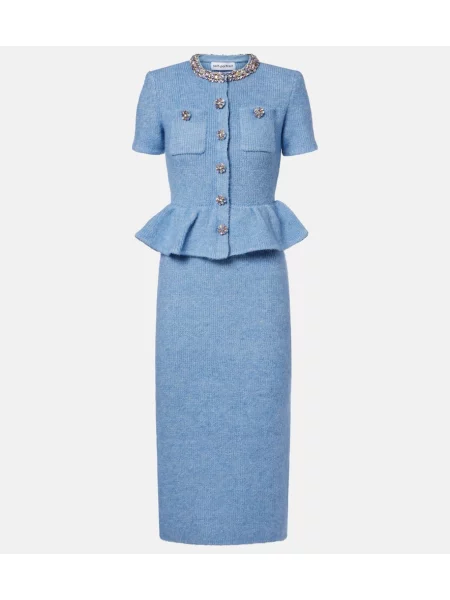 Dzianinowa sukienka midi Self-portrait do kolan garniturowa niebieska