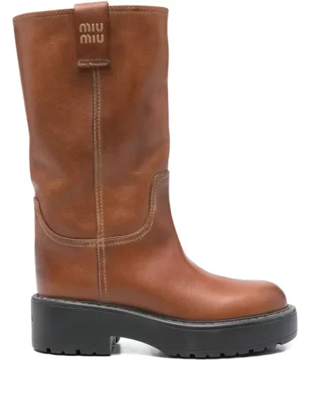 Botine Miu Miu din piele maro