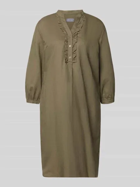 Sukienka tunikowa do kolan z mieszanki lnu i bawełny White Label khaki