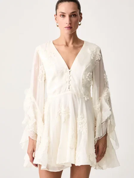 Bardot rochie evazată AUBRIEL bej