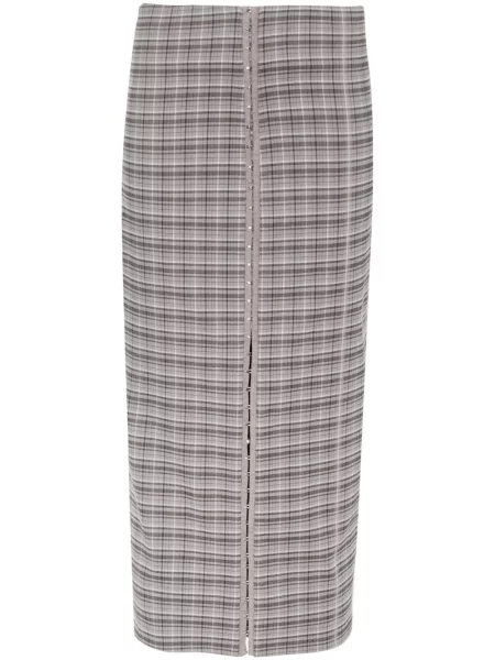 Fustă midi Rotate în carouri până la genunchi gri