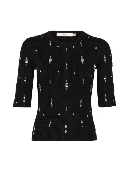 Lniany sweter Inwear z koralikami czarny