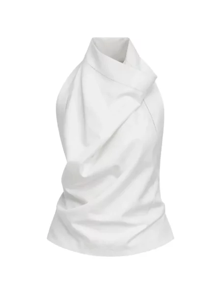 Top Carven de mătase drapat alb