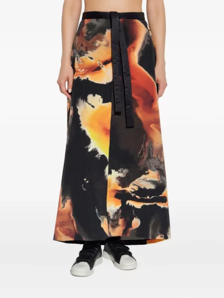 Fusta maxi Y-3 cu imagine cu imprimeu abstract lungă negru