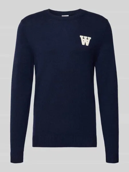 Sweter z dzianiny z wełny jagnięcej model ‘Tay’ Wood Wood granatowy