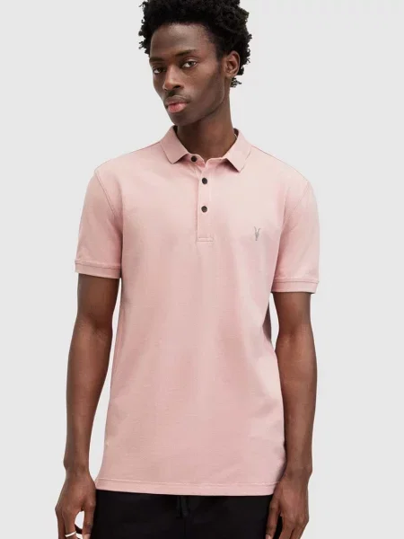 Тениска с яка AllSaints розово