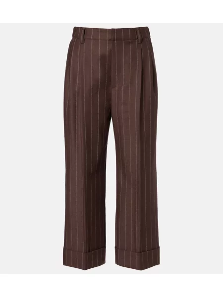 Pantaloni Brunello Cucinelli de lână cu dungi evazate maro