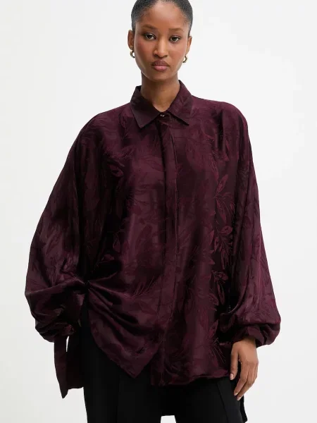 Answear.LAB koszula relaxed z kołnierzykiem klasycznym bordowy