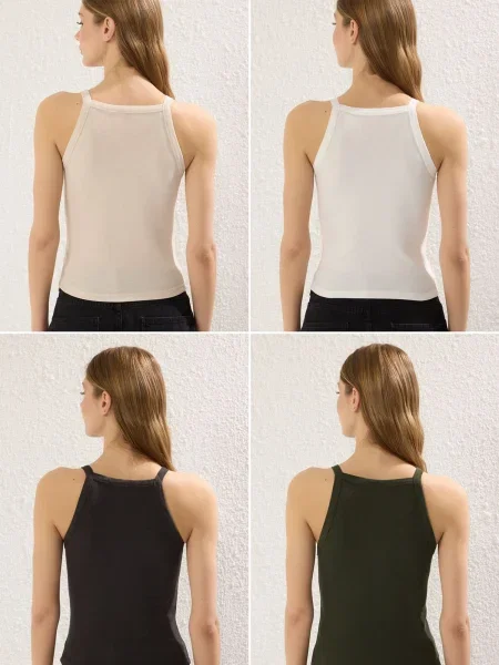 Trendyol Top crem / gri metalic / kaki alb