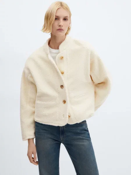 MANGO Жакет Молочний Акрил/поліестер