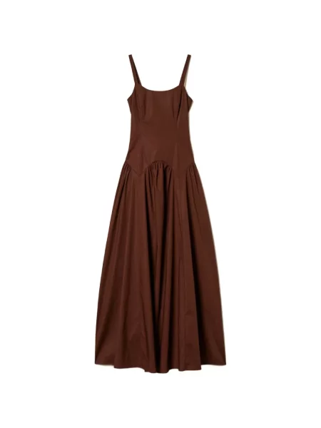 Rochie maxi Twinset din poplin maro