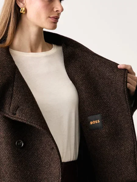 Шерстяное короткое пальто Boss Orange оранжевое