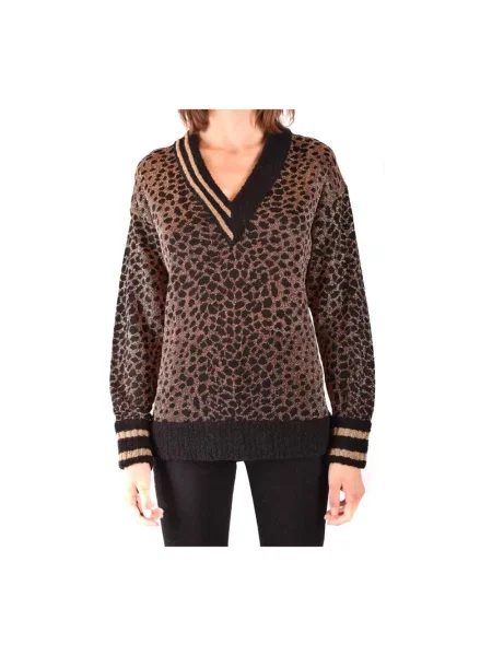 Dzianinowy sweter Pinko w panterkę brązowy