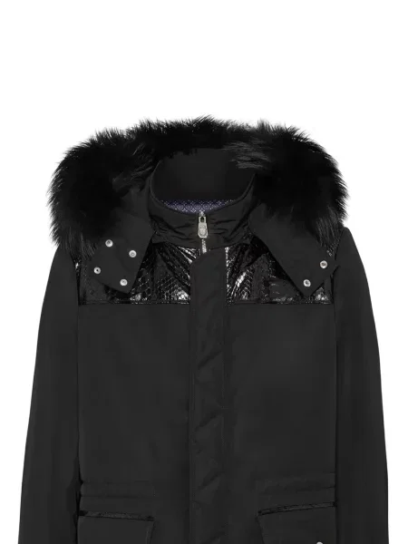 Geacă parka Billionaire cu glugă cu blană negru