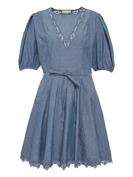 Rochie mini Ulla Johnson cu decolteu în V de costum albastru