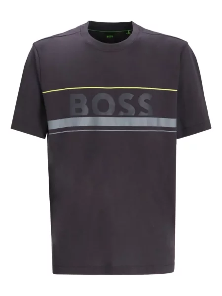 Tricou Boss cu dungi cu autograf gri