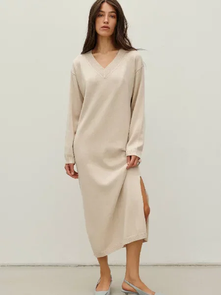 Платье миди Ricamare бежевое