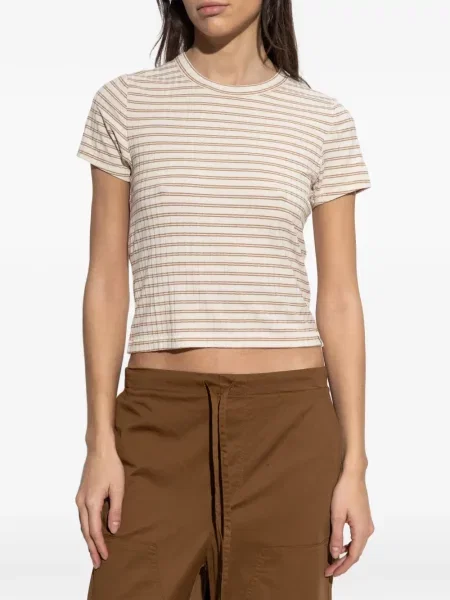Tricou Rag & Bone cu dungi scurt alb