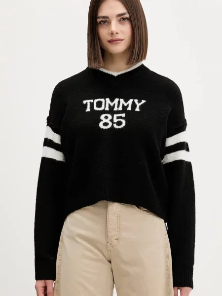 Tommy Jeans Pulover / alb negru