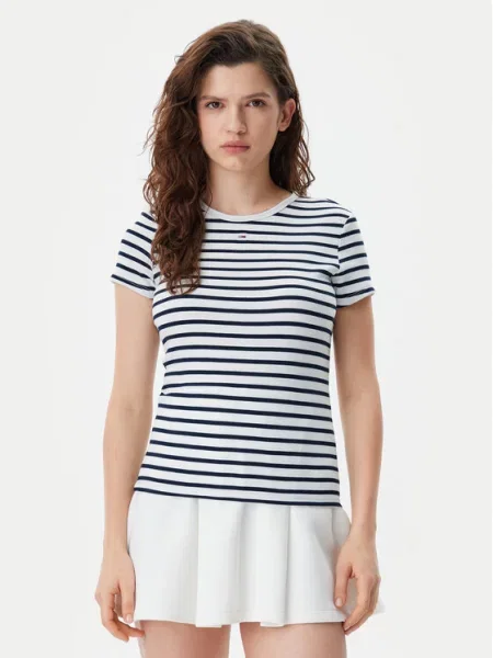 Тениска Tommy Jeans сиво бяло