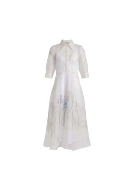 Sukienka koszulowa Alberta Ferretti z nadrukiem z organzy biała