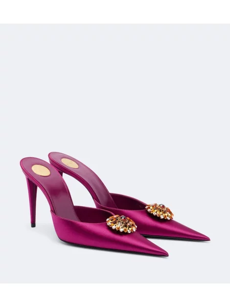 Papuci tip mules Saint Laurent din satin violet