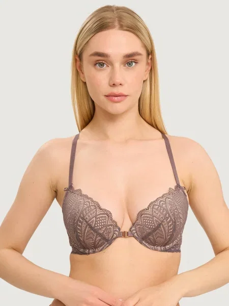 Бюстгальтер с застежкой спереди сірий