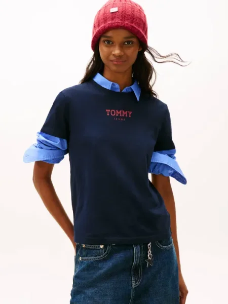 Tommy Jeans Tricou ESSENTIAL bleumarin / intens roșu