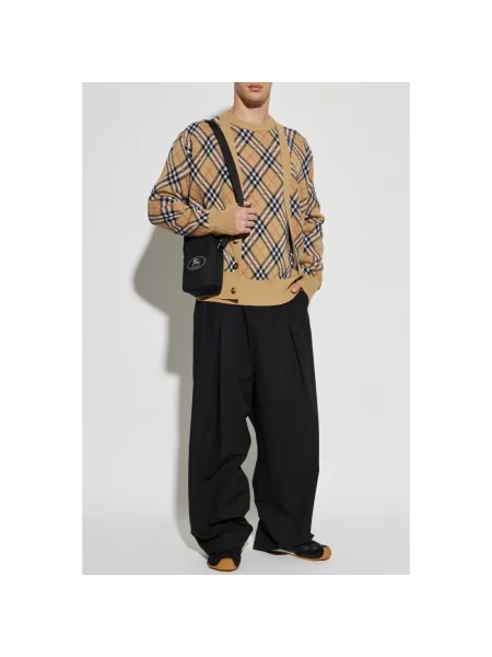 Sweter Burberry wełniany w kratę beżowy