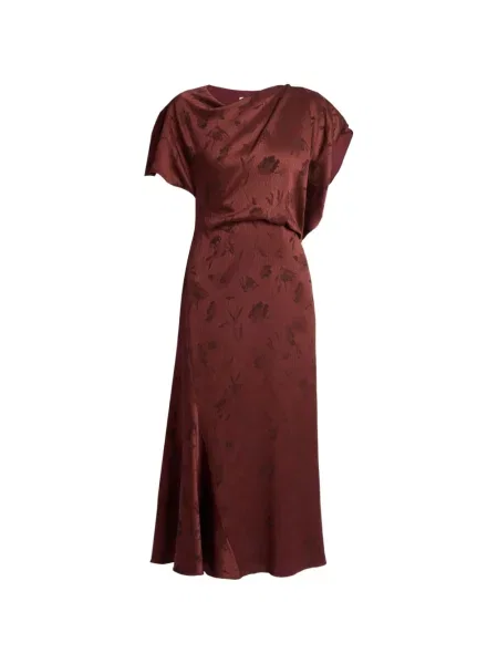 Rochie midi Erdem cu model floral din jacard roșu