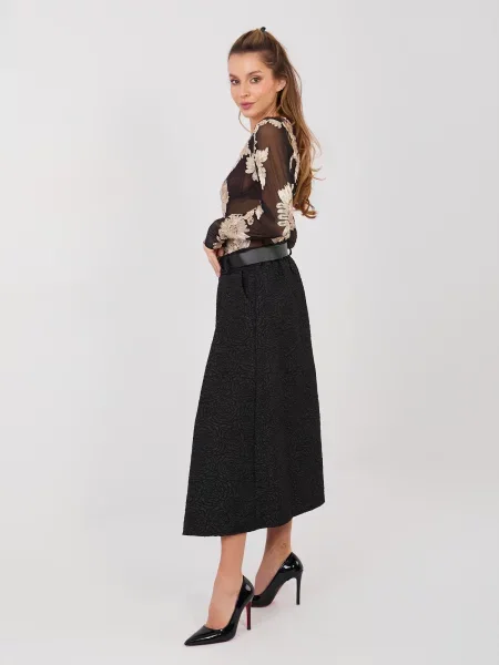 Fustă midi Rue Paris până la genunchi negru