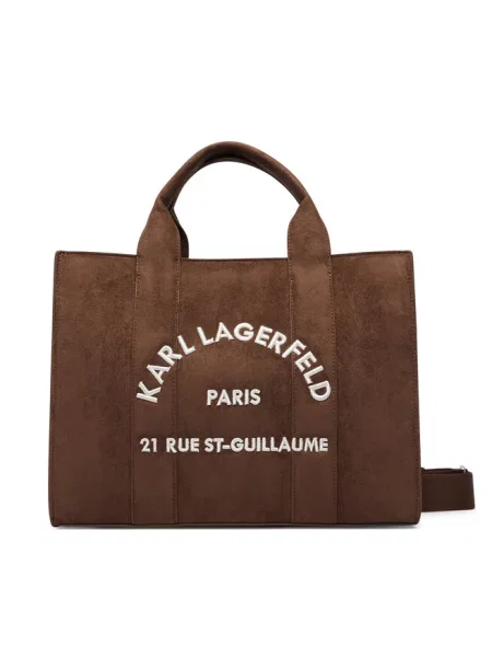 Karl Lagerfeld torebka shopper z imitacji zamszu K/RSG brązowa