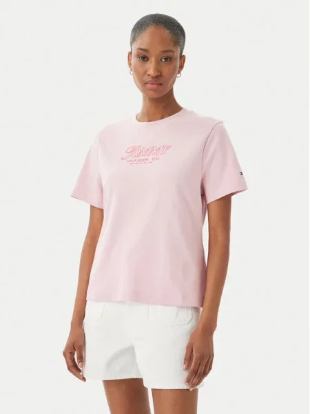 Tommy Hilfiger Tricou Logo Interlock deschis roz