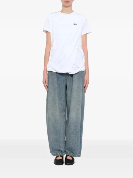 Tricou Loewe asimetric drapate alb