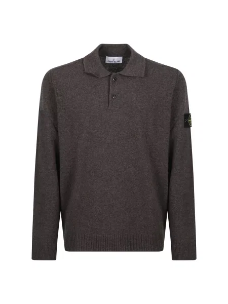 Koszulka polo Stone Island z kamieniami wełniana brązowa