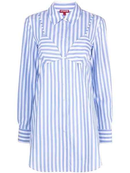 Rochie tip cămașă Staud cu dungi din poplin albastru