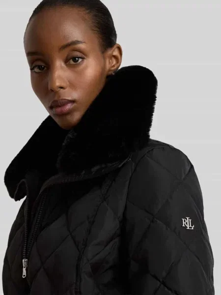 Kurtka pikowana z paskiem w talii Lauren Ralph Lauren czarna