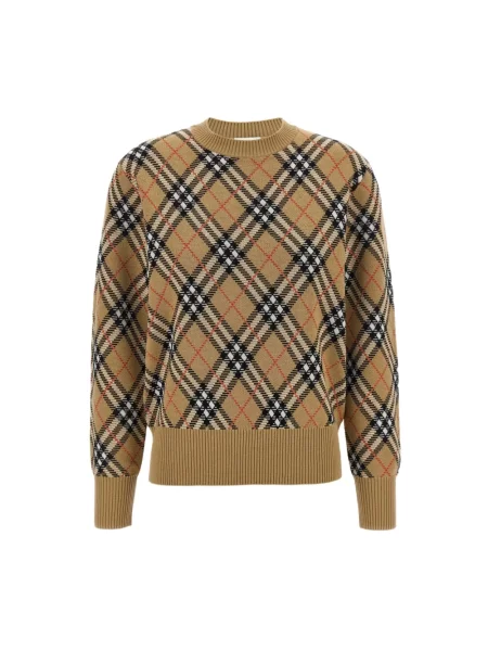Długi sweter Burberry z okrągłym dekoltem żakardowy beżowy