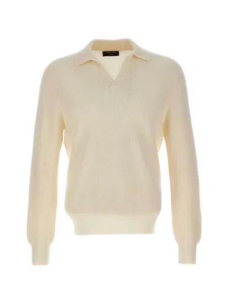 Gulerat tricou polo Gran Sasso de lână alb
