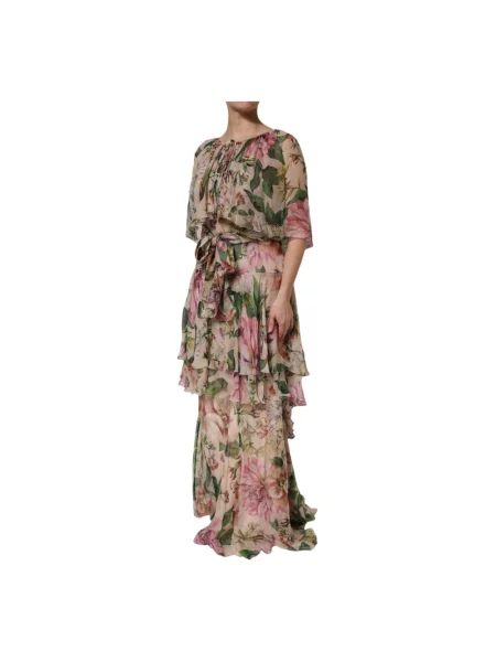 Długa sukienka maxi Dolce And Gabbana w kwiatki z falbankami